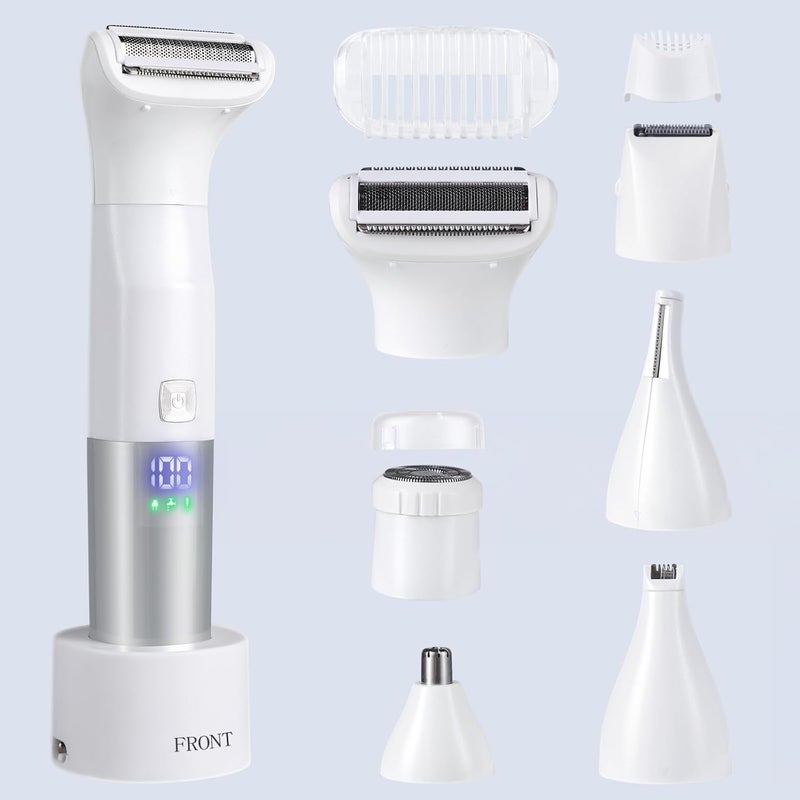 SENROU Shaver for Women, 6-in-1 Body Hair Trimmer, Facial & Pubic Hair Removal, IPX7 Waterproof Wet & Dry Grooming Electric Shaver Kit,Cordless Travel Razor with USB Charging Dock - Image 2